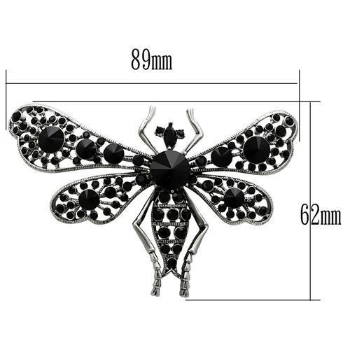 Imitation Rhodium White Metal Brooches with Top Grade Crystal in Jet