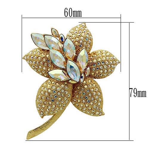 Gold White Metal Brooches with Top Grade Crystal in Aurora Borealis (Rainbow Effect)