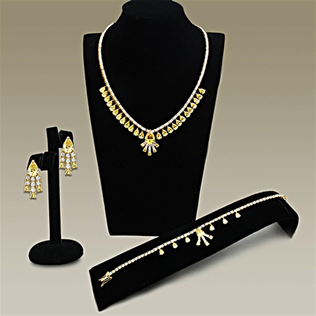 Gold Brass Jewelry Sets with AAA Grade CZ in Topaz