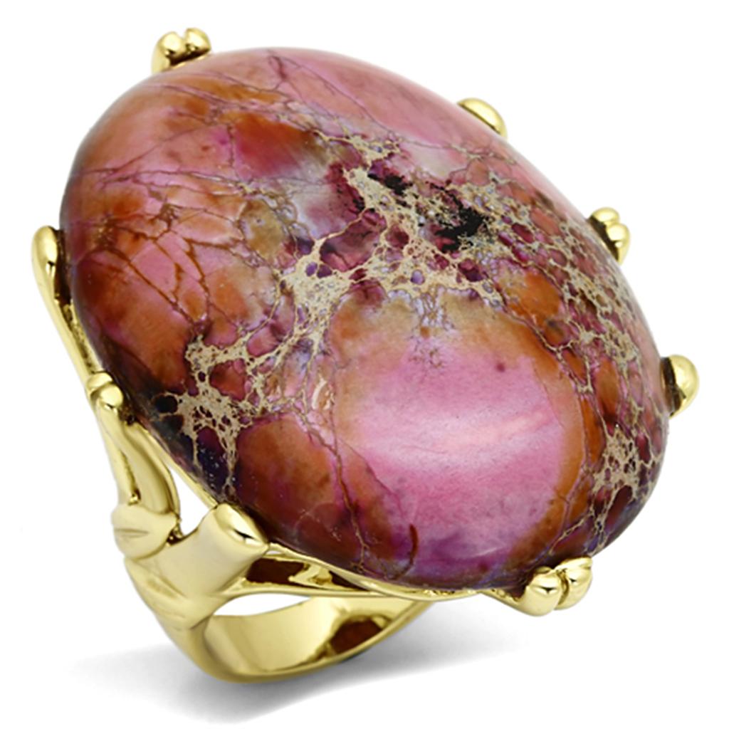 Gold Brass Ring with Synthetic Jade in Light Amethyst