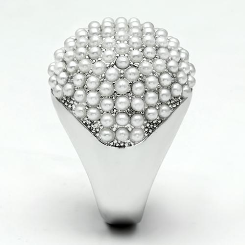 Rhodium Brass Ring with Synthetic Pearl in White