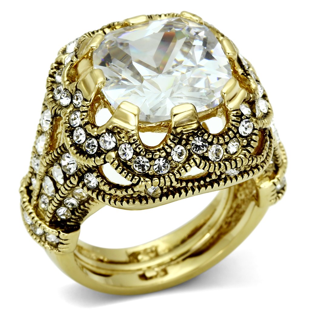 Gold Brass Ring with AAA Grade CZ in Clear