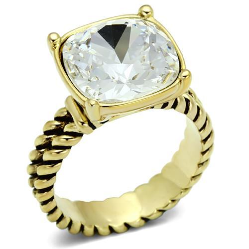 Gold Brass Ring with AAA Grade CZ in Clear
