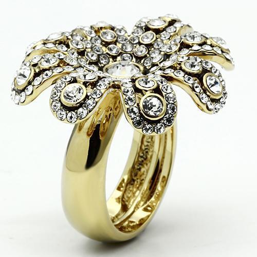 Gold Brass Ring with Top Grade Crystal in Clear