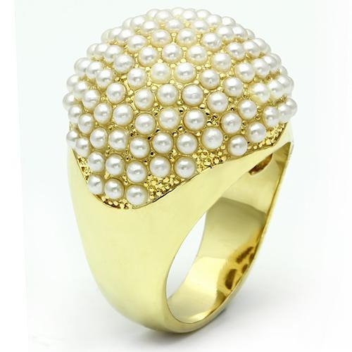 Gold Brass Ring with Synthetic Pearl in White