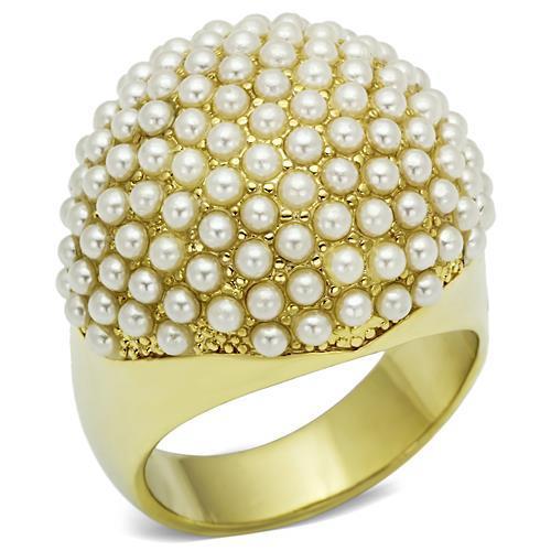 Gold Brass Ring with Synthetic Pearl in White