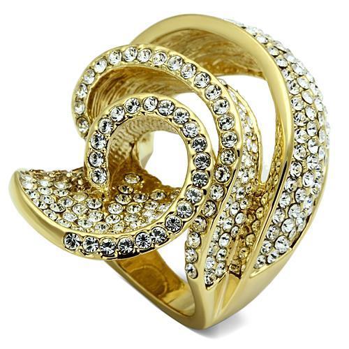 Gold Brass Ring with Top Grade Crystal in Light Smoked