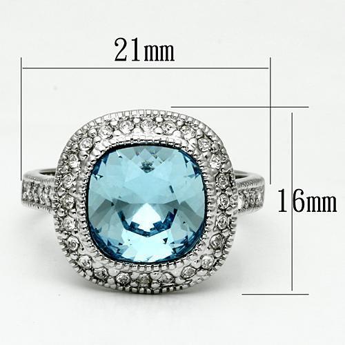 Rhodium Brass Ring with Top Grade Crystal in Sea Blue