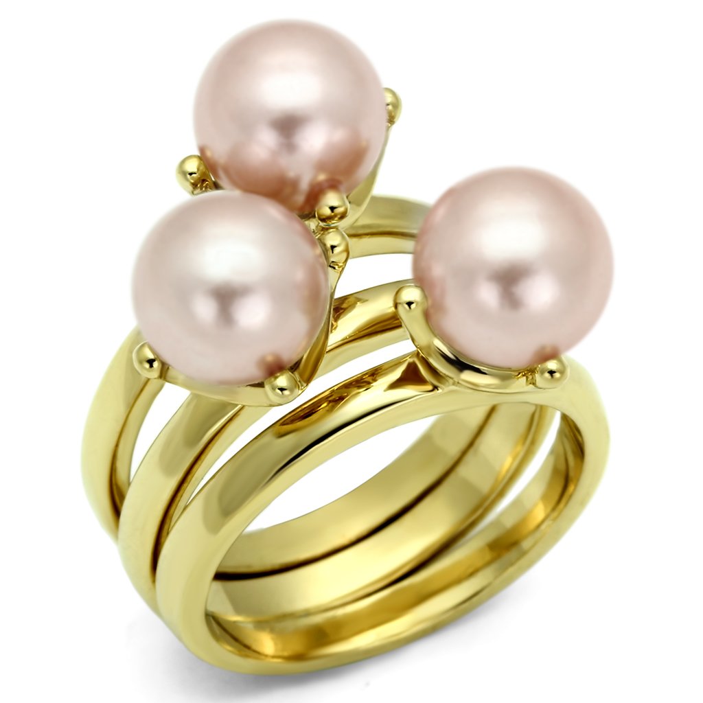 Gold Brass Ring with Synthetic Pearl in Light Rose