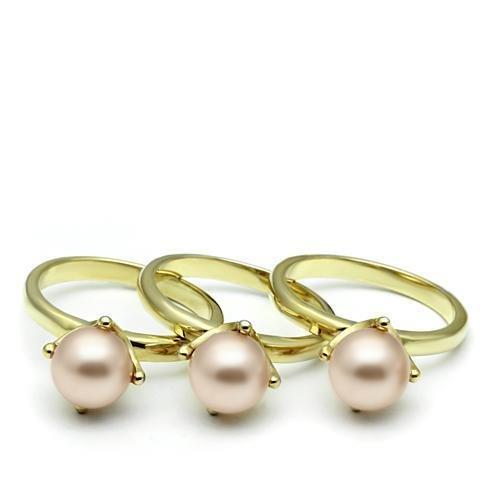 Gold Brass Ring with Synthetic Pearl in Light Rose