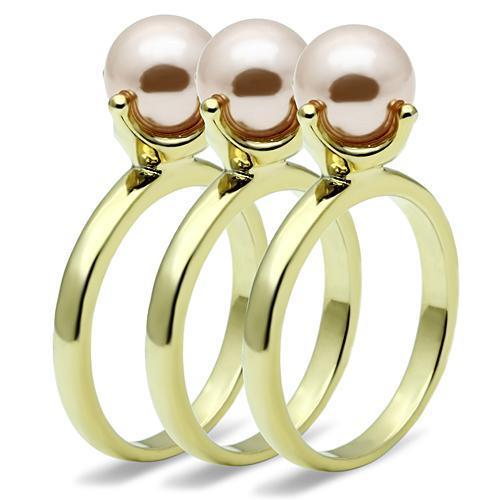Gold Brass Ring with Synthetic Pearl in Light Rose