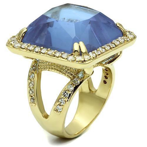 Gold Brass Ring with Synthetic Synthetic Glass in Light Amethyst