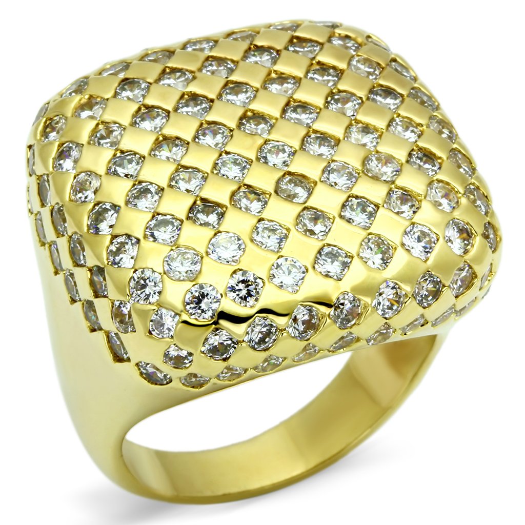 Gold Brass Ring with AAA Grade CZ in Clear