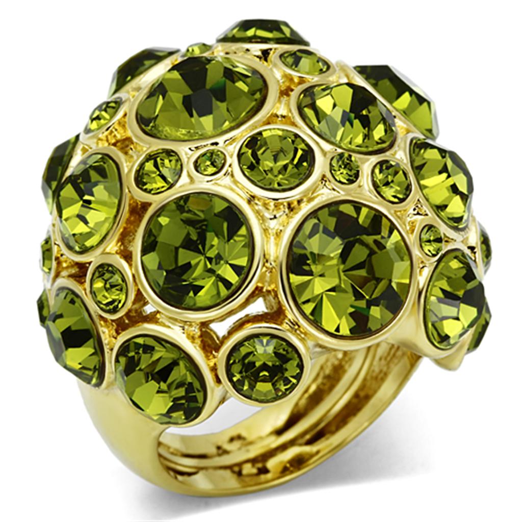 Gold Brass Ring with Top Grade Crystal in Olivine color