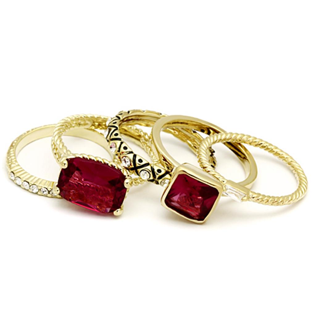 Gold Brass Ring with Synthetic Synthetic Glass in Ruby