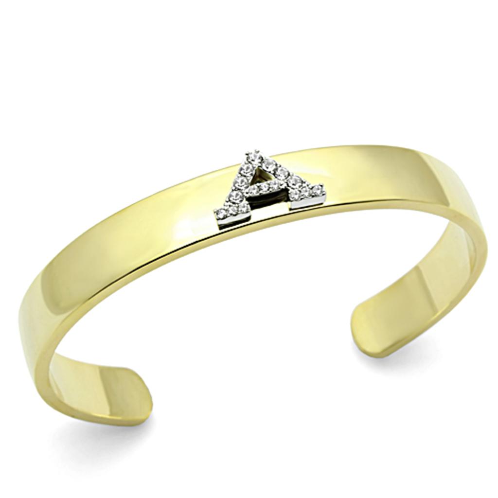 Gold+Rhodium White Metal Bangle with Top Grade Crystal in Clear