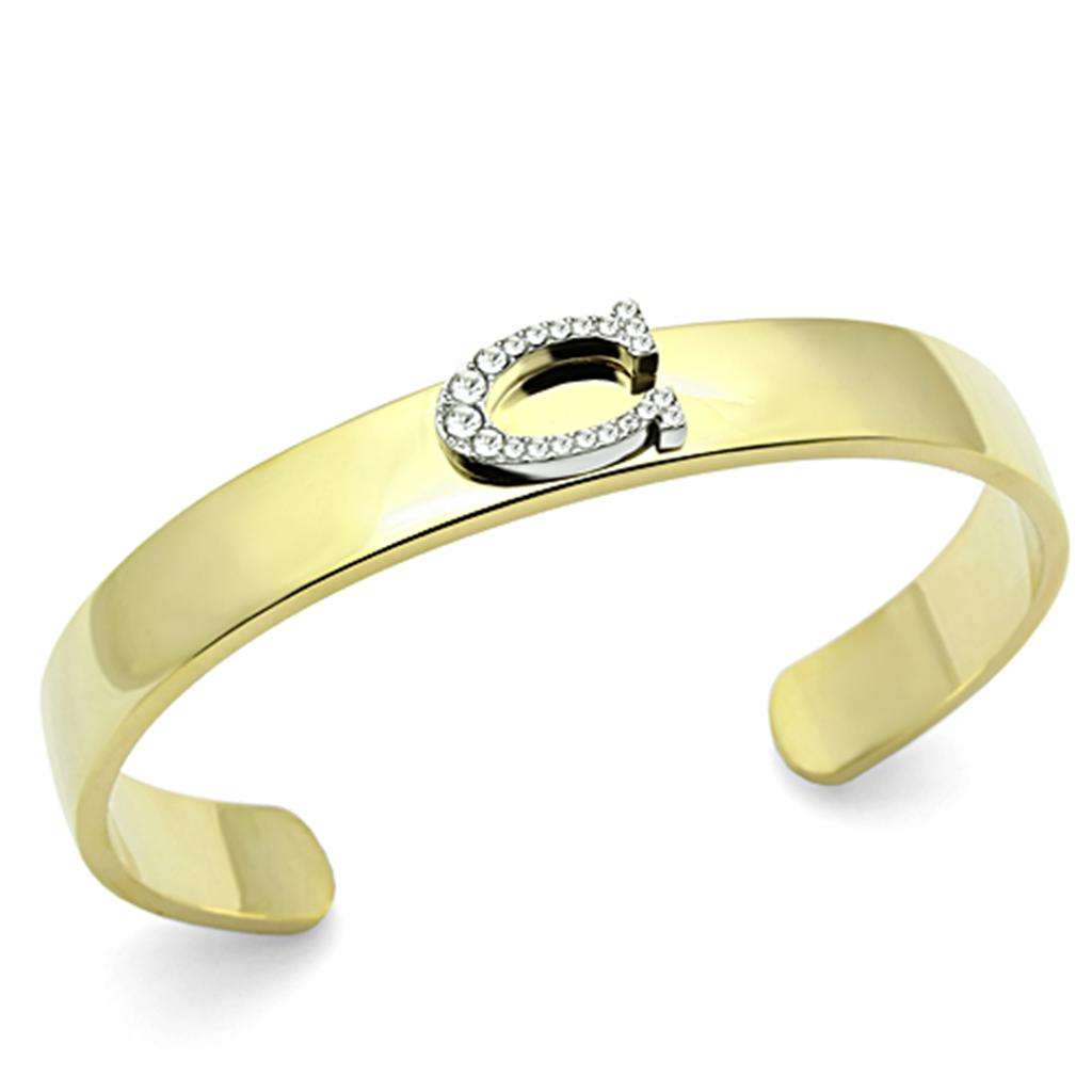 Gold+Rhodium White Metal Bangle with Top Grade Crystal in Clear