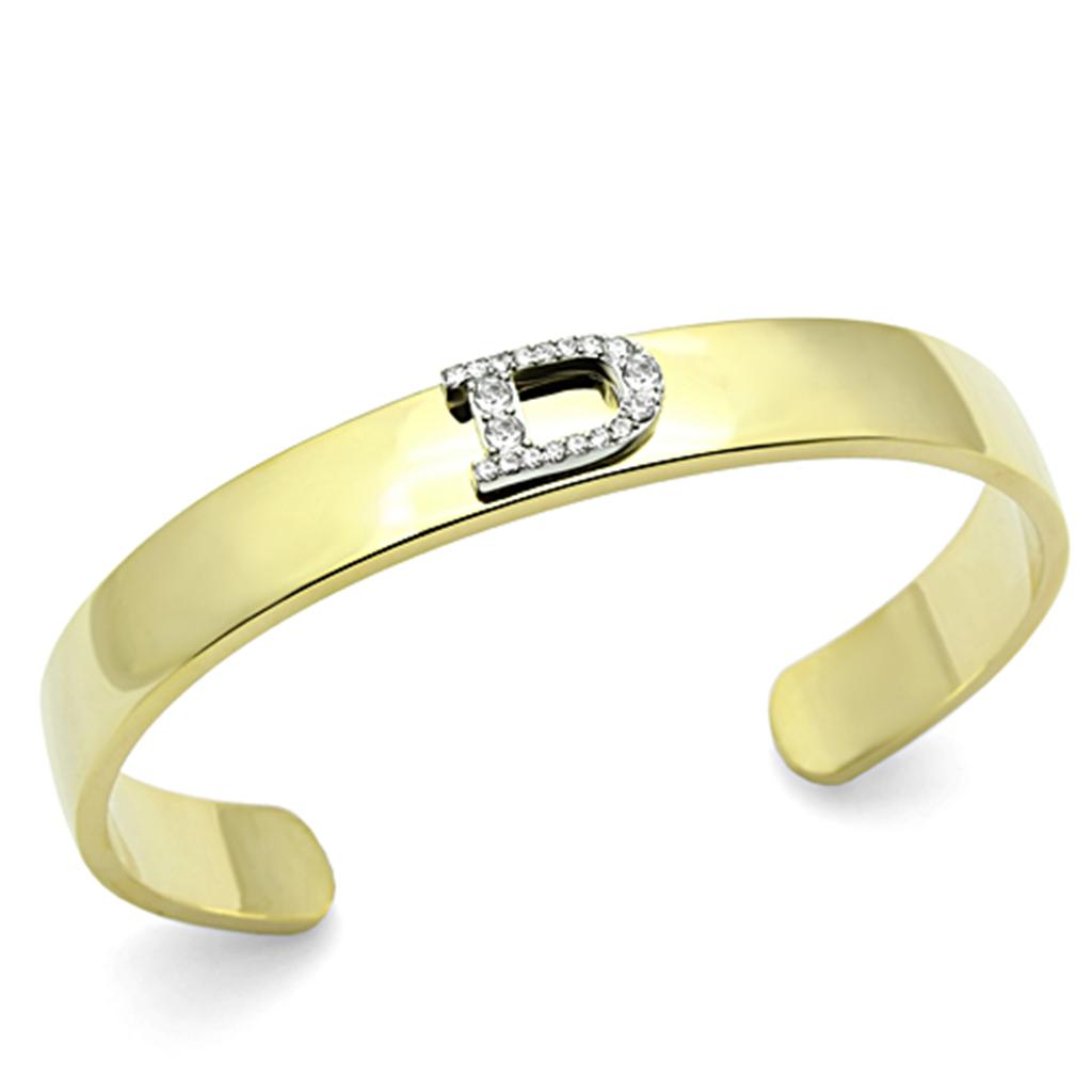 Gold+Rhodium White Metal Bangle with Top Grade Crystal in Clear