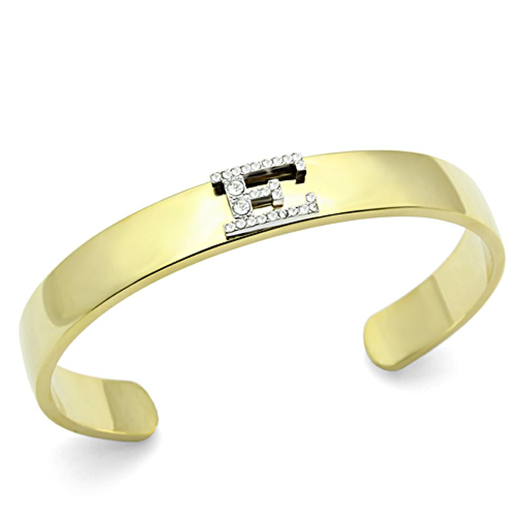 Gold+Rhodium White Metal Bangle with Top Grade Crystal in Clear