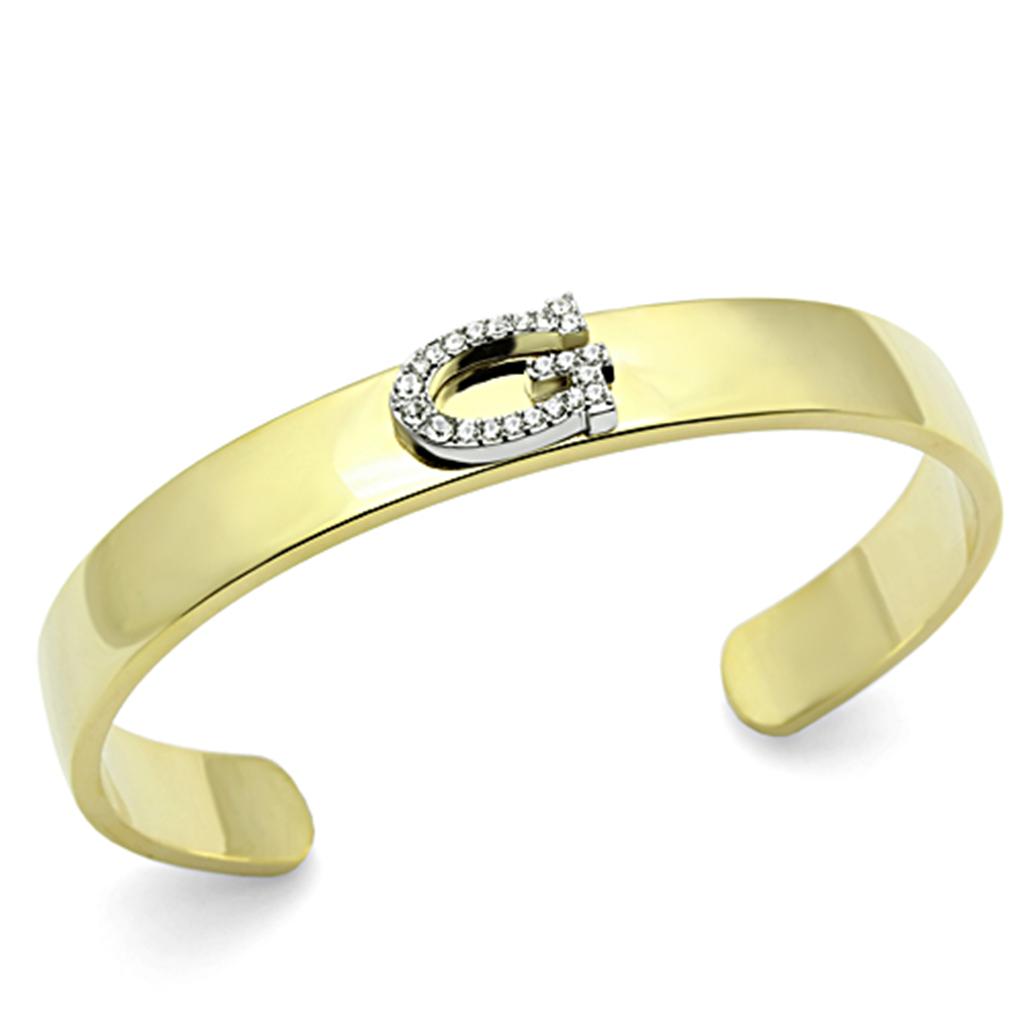 Gold+Rhodium White Metal Bangle with Top Grade Crystal in Clear