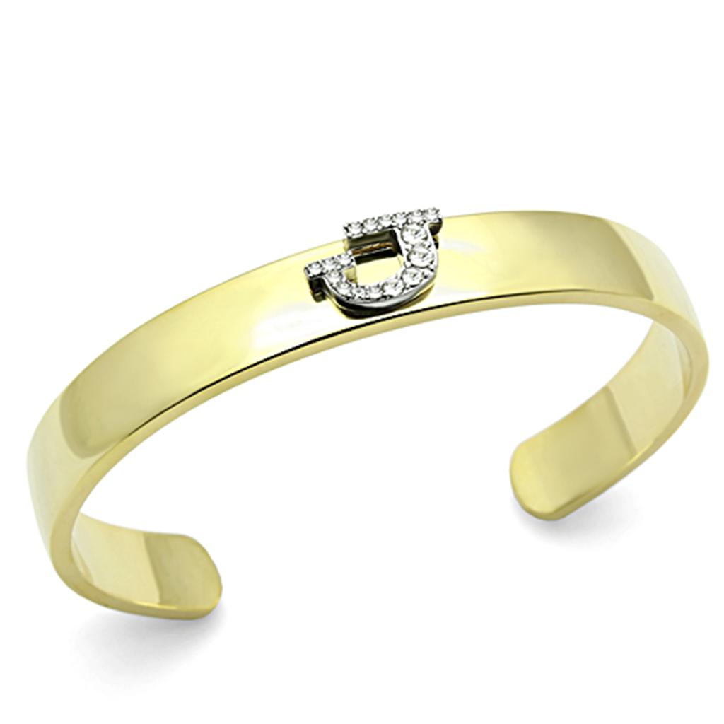 Gold+Rhodium White Metal Bangle with Top Grade Crystal in Clear