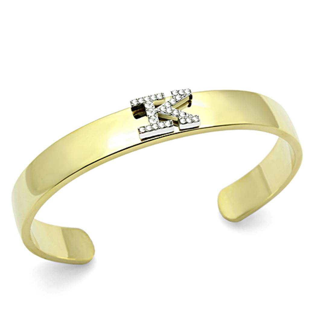 Gold+Rhodium White Metal Bangle with Top Grade Crystal in Clear