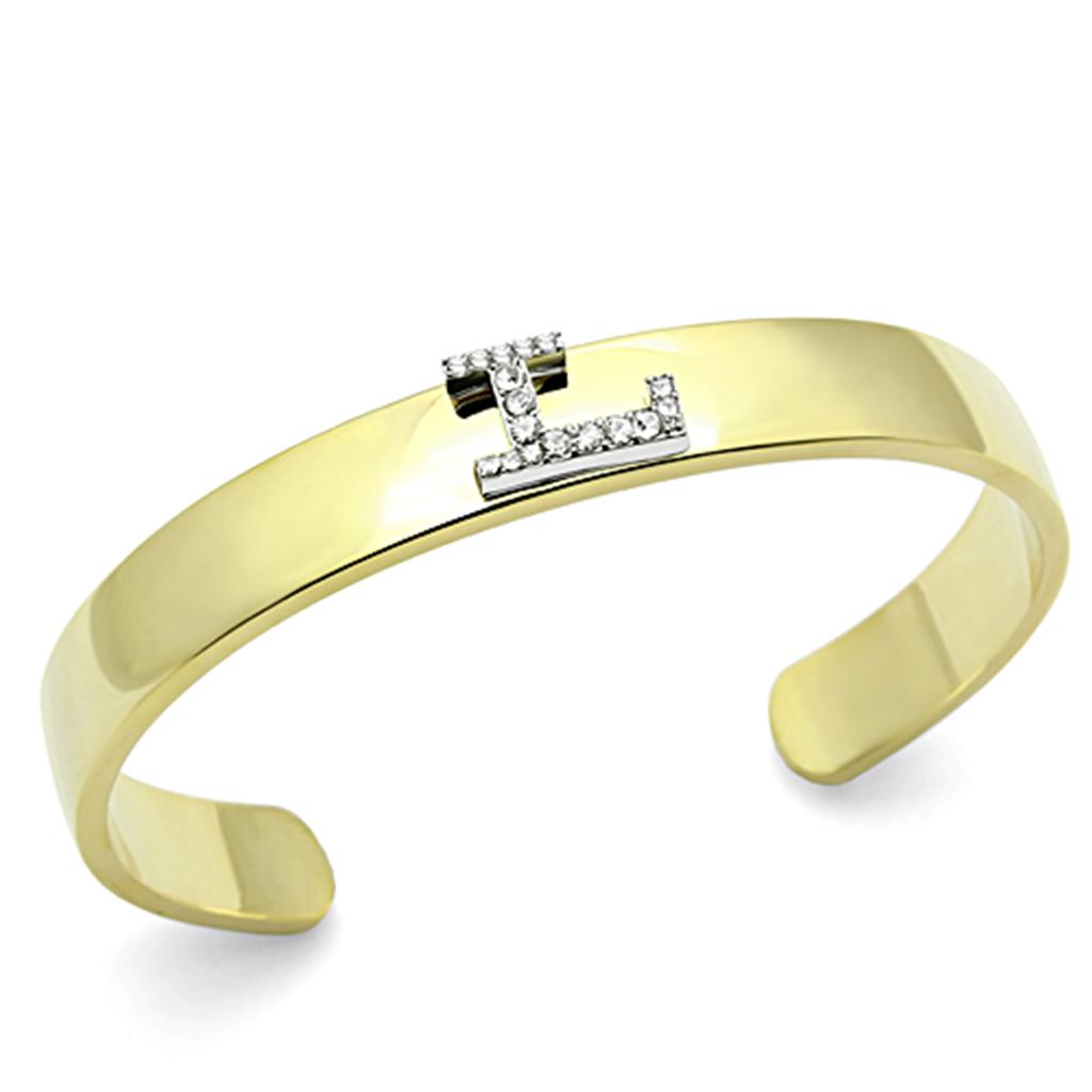 Gold+Rhodium White Metal Bangle with Top Grade Crystal in Clear