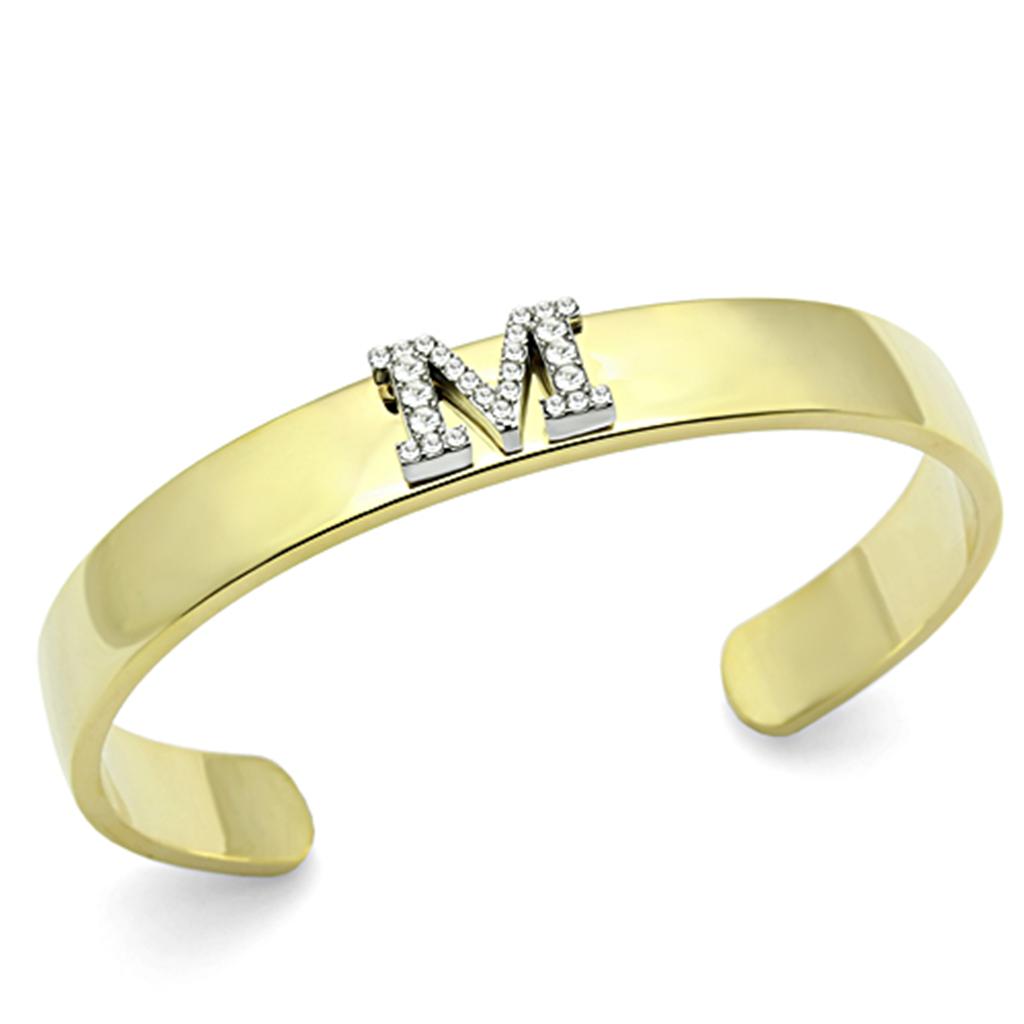 Gold+Rhodium White Metal Bangle with Top Grade Crystal in Clear