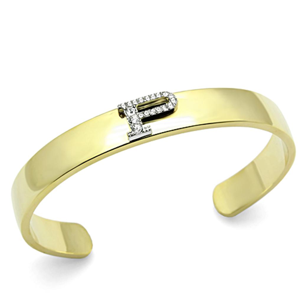 Gold+Rhodium White Metal Bangle with Top Grade Crystal in Clear