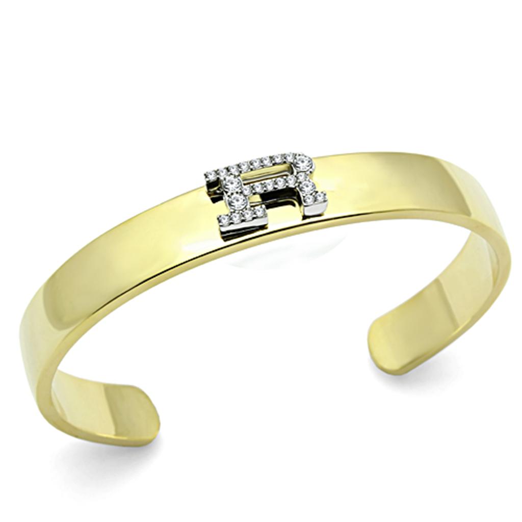 Gold+Rhodium White Metal Bangle with Top Grade Crystal in Clear
