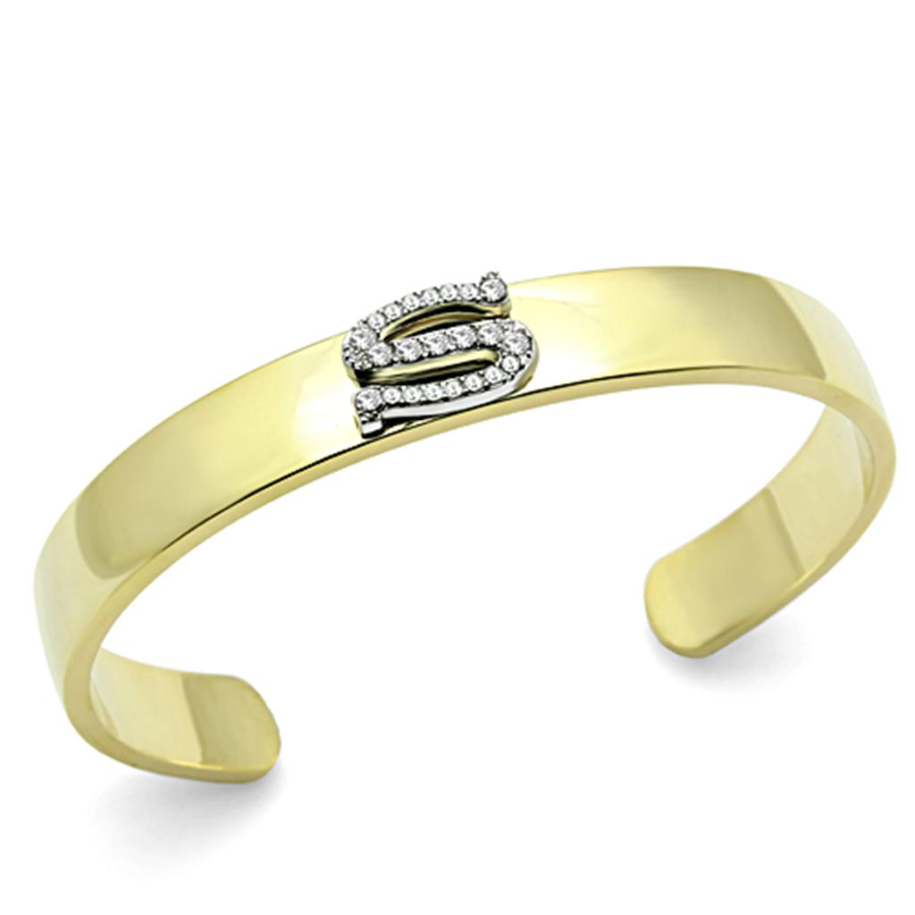 Gold+Rhodium White Metal Bangle with Top Grade Crystal in Clear