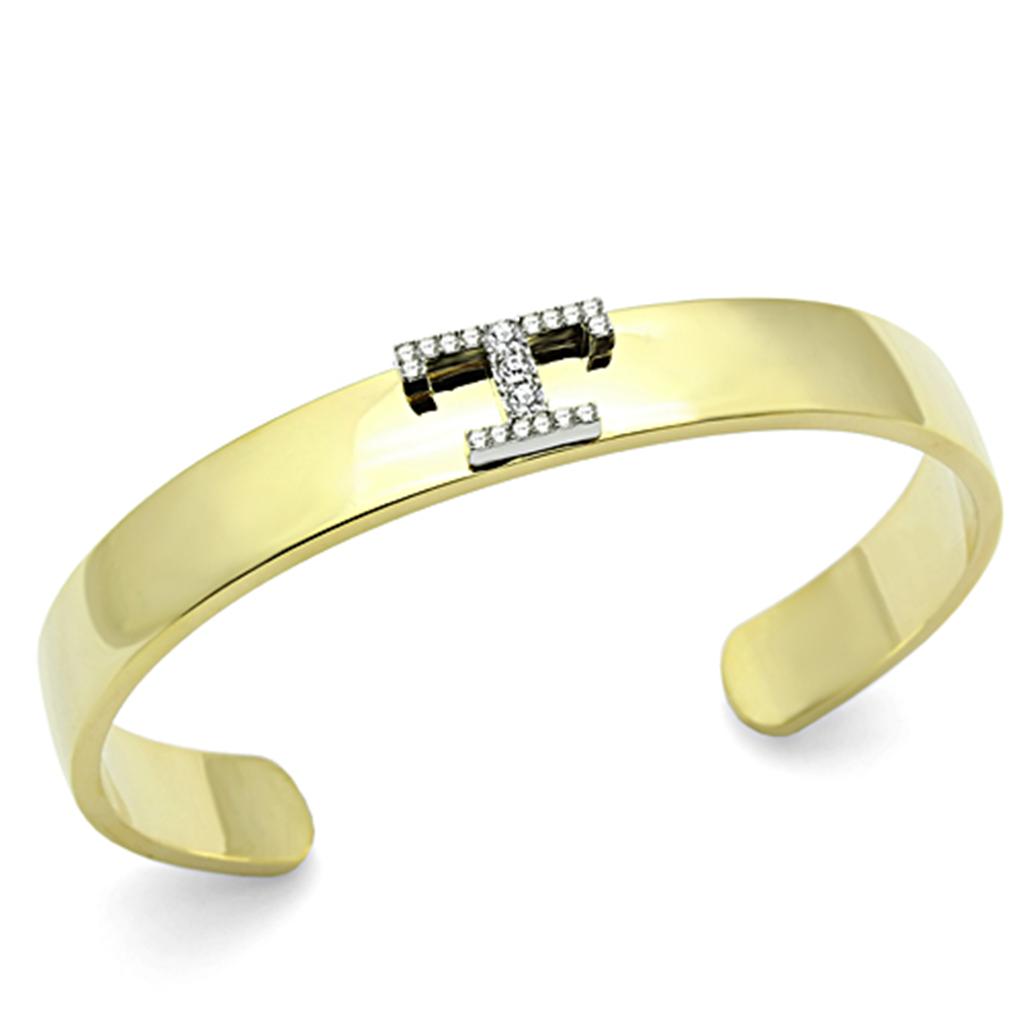 Gold+Rhodium White Metal Bangle with Top Grade Crystal in Clear
