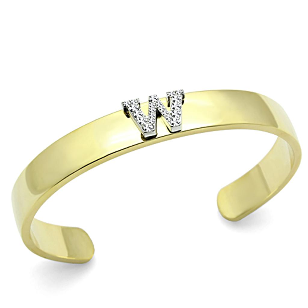 Gold+Rhodium White Metal Bangle with Top Grade Crystal in Clear