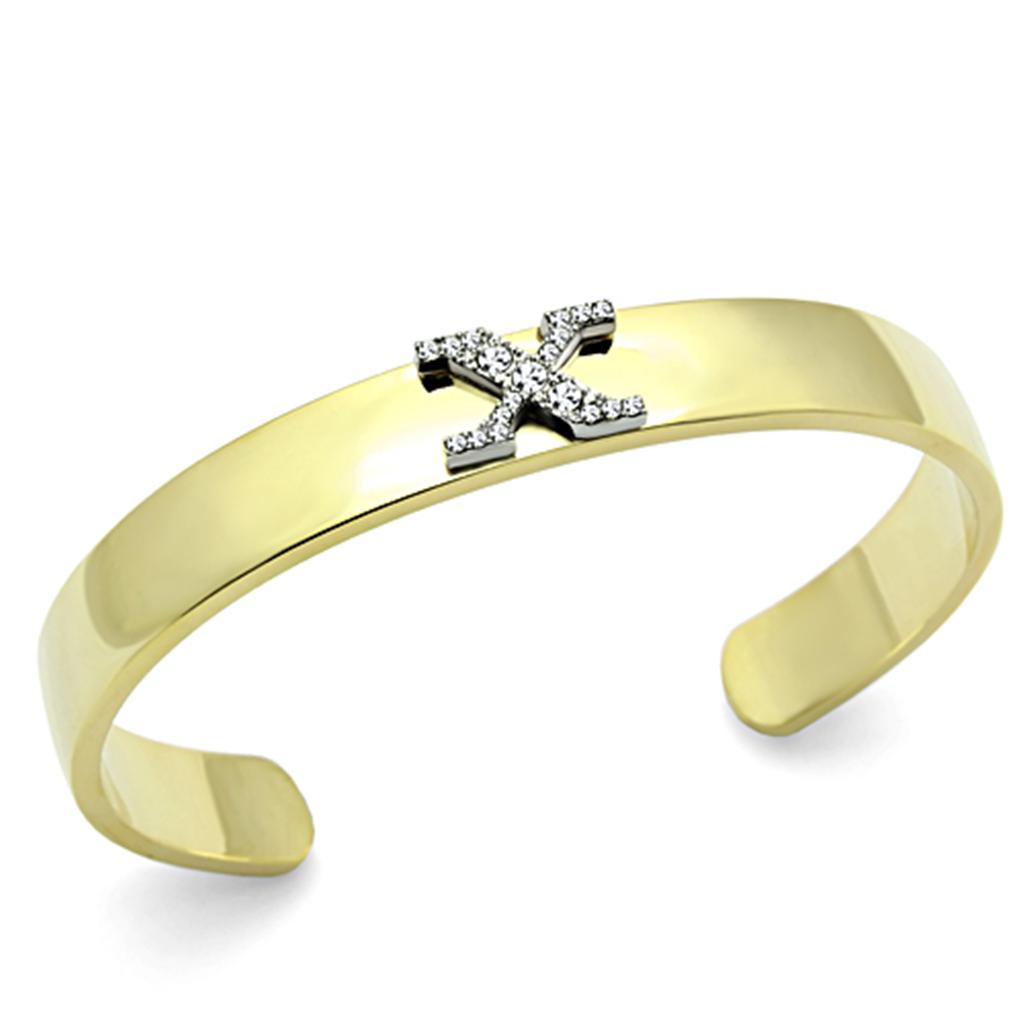 Gold+Rhodium White Metal Bangle with Top Grade Crystal in Clear