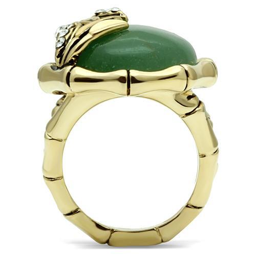 Gold Brass Ring with Semi-Precious Jade in Emerald
