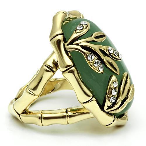 Gold Brass Ring with Semi-Precious Jade in Emerald