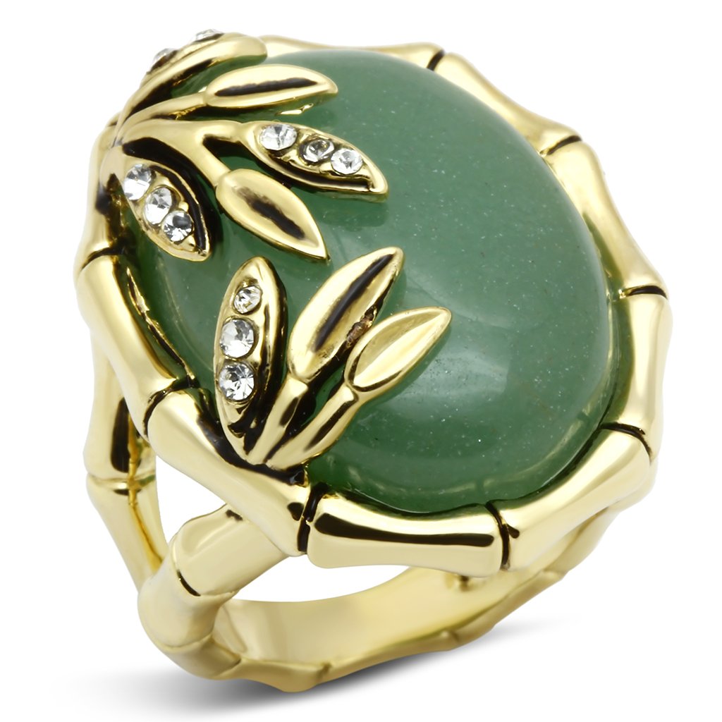 Gold Brass Ring with Semi-Precious Jade in Emerald
