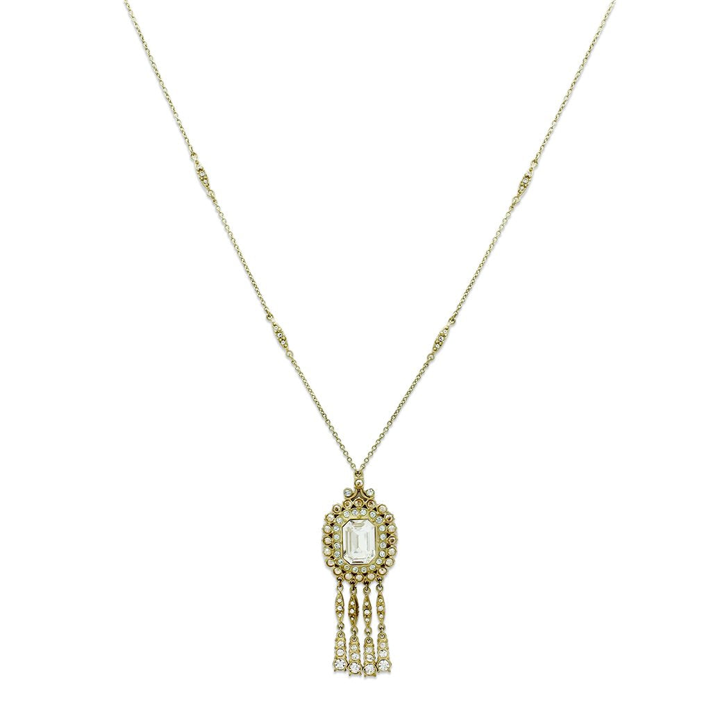Gold Brass Necklace with Top Grade Crystal in Clear