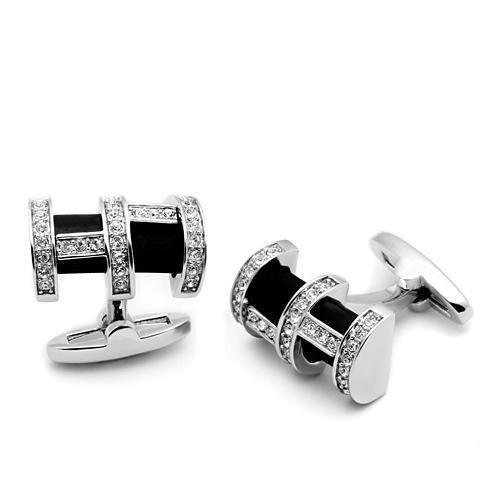Rhodium Brass Cufflink with Top Grade Crystal in Clear