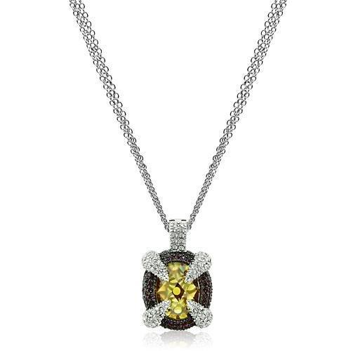 Rhodium+Hematite Brass Chain Pendant with AAA Grade CZ in Topaz