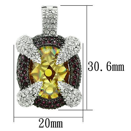 Rhodium+Hematite Brass Chain Pendant with AAA Grade CZ in Topaz