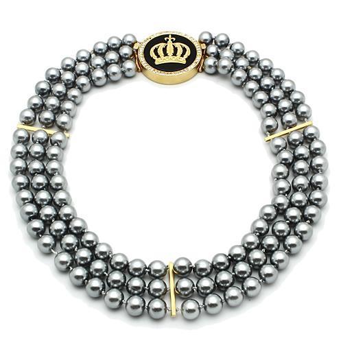 Gold Brass Necklace with Semi-Precious Onyx in Jet