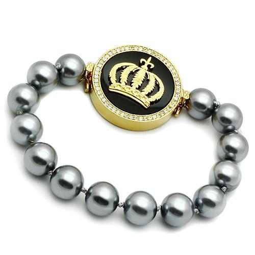 Gold Brass Bracelet with Semi-Precious Onyx in Jet