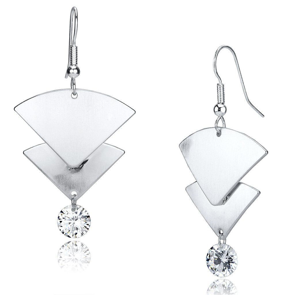 Matte Rhodium & Rhodium Iron Earrings with AAA Grade CZ in Clear