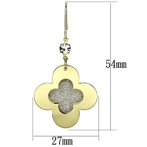 Matte Gold & Gold Iron Earrings with Top Grade Crystal in Clear