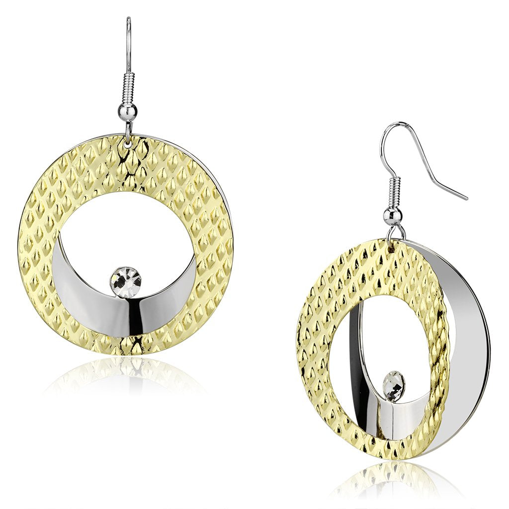 Gold+Rhodium Iron Earrings with Top Grade Crystal in Clear