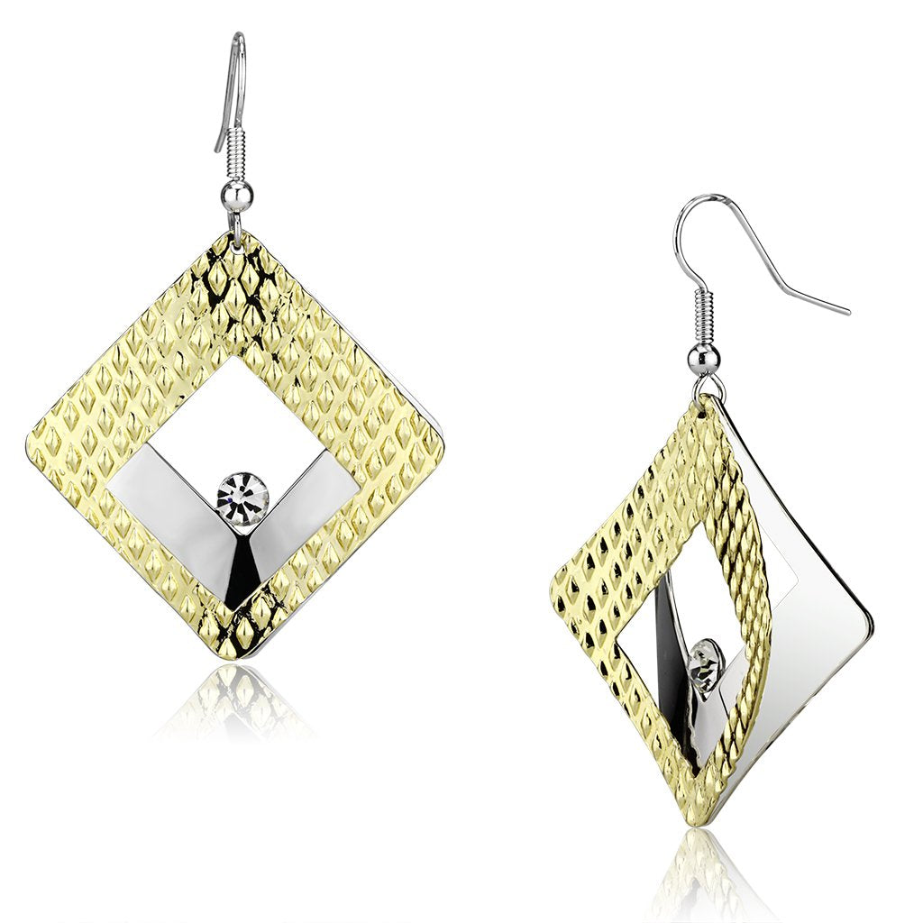 Gold+Rhodium Iron Earrings with Top Grade Crystal in Clear