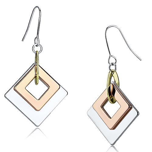 Rhodium + Gold + Rose Gold Iron Earrings with No Stone