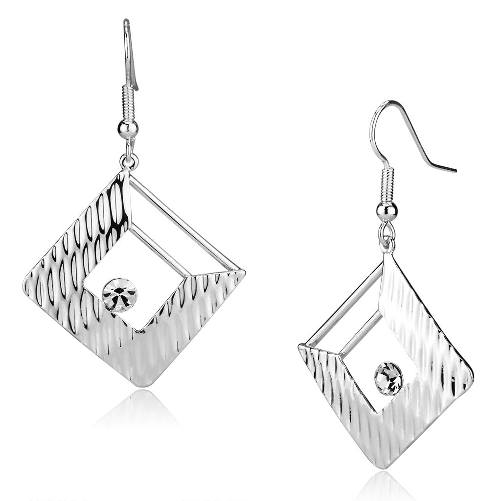 Rhodium Iron Earrings with Top Grade Crystal in Clear