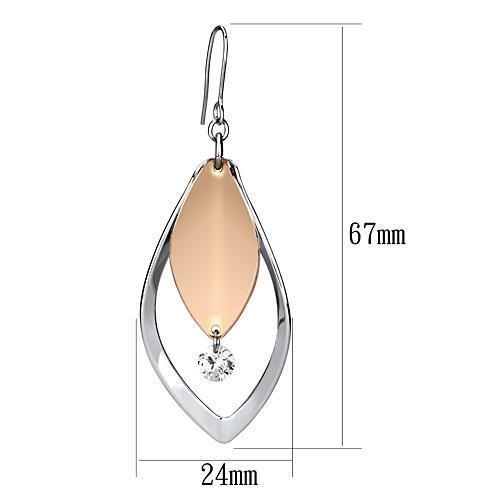 Rose Gold + Rhodium Iron Earrings with AAA Grade CZ in Clear